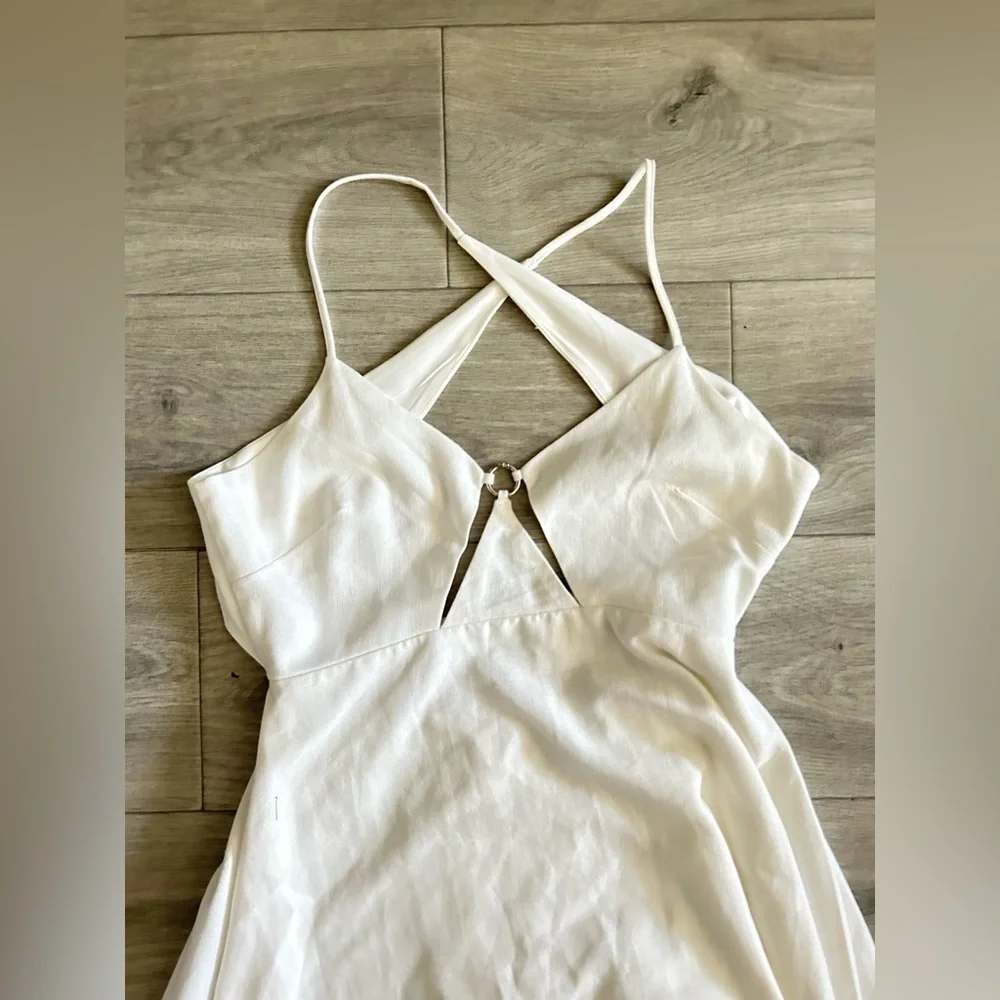 ASOS EDITION linen cami midi dress with cut out detail in white - Picture 6 of 8